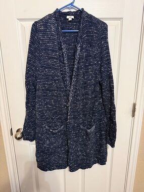 J. Jill Navy Marled Open-Front Cardigan